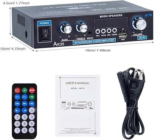 Miniatura 7 de AK35 Amplificador estéreo Bluetooth 5.0, mini receptor de audio de 2.0 canales, amplificador de audio de alta fidelidad para el hogar de 30Wx2 con