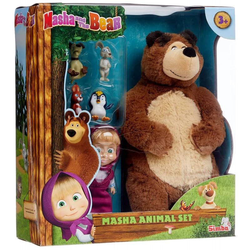 Playset By Fratelli (12Cm Masha Doll, 25Cm Plush Bear With Animals Friends Play Set)