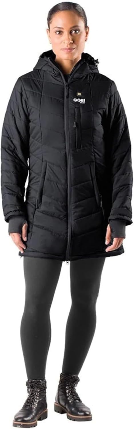 Victoria Women’s Long Puffer Heated Jacket - 9 hrs of Heat | 5 Heat Zones | With Battery & Charger | Machine Washable | All Day Warmth | M