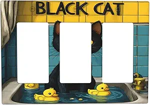 Decorative Outlet Covers Novelty Black Cat Funny Duck Bath 3 Gang Wall Plate Triple Rocker Light Switch Cover Plate Jumbo Electrical Gfci Faceplate for Bedroom Decor