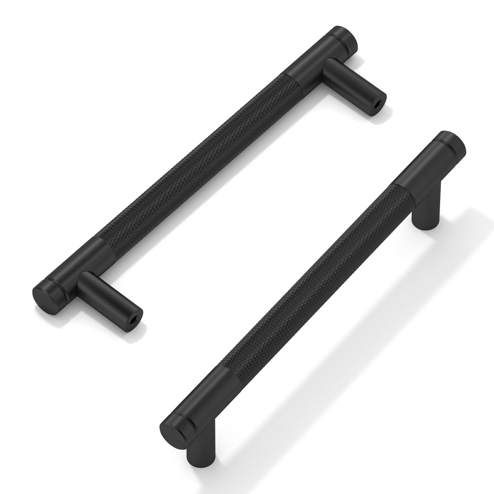 FURNIWARE 10 Pack Matt Black Knurled Cabinet Handles, 128mm(5 Inch) Hole Center