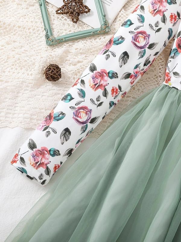 Image of Niren Enterprise 1019 Long Sleeve Printed Flower Belted Square Neck Baby Girl Frock with Knee-Length and A-Line Style