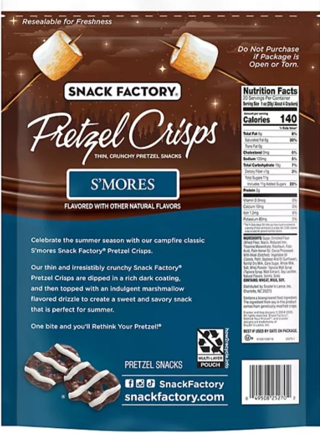 Snack Factory S'mores Pretzel Crisps, 20 Oz (Pack of 2)