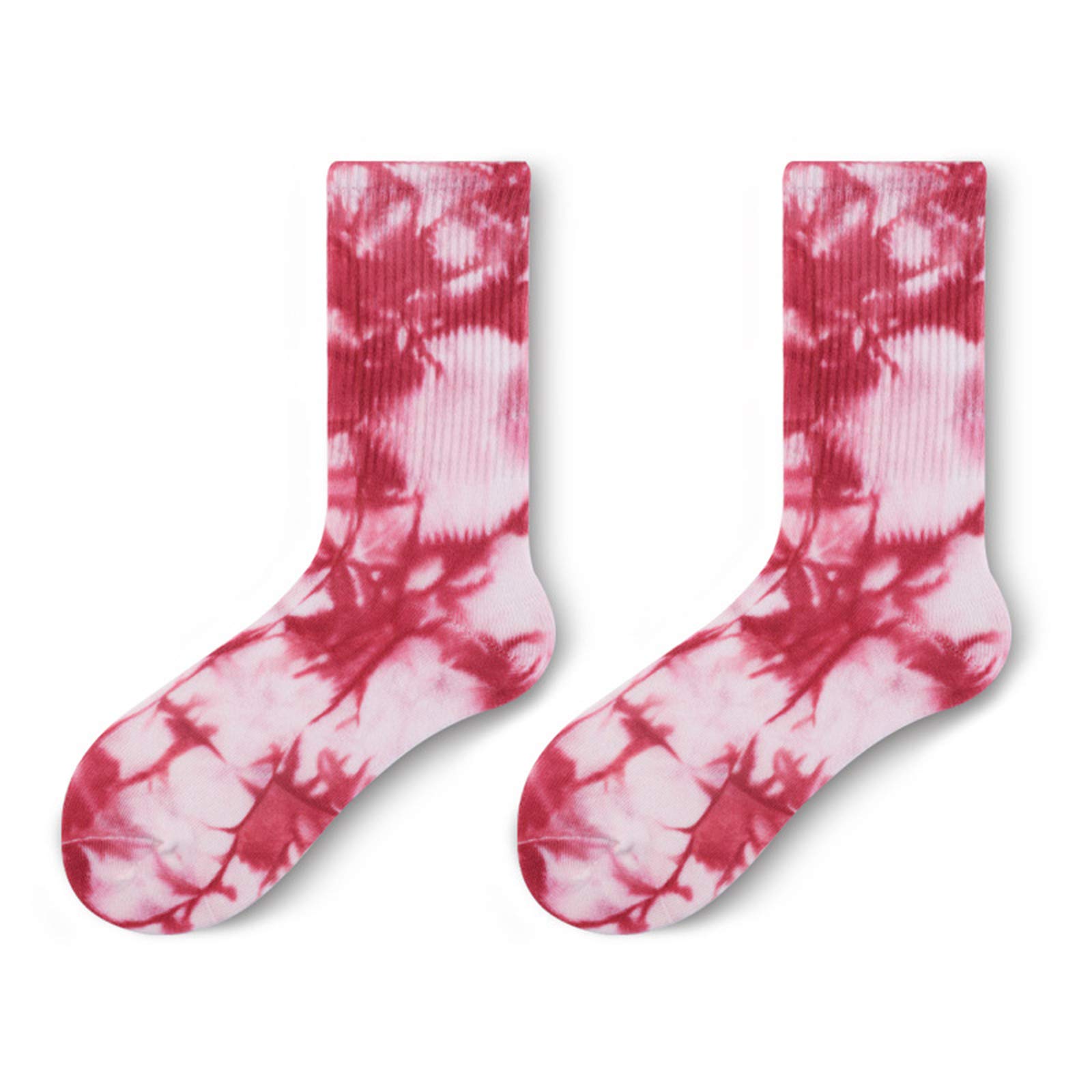 Wwhjr Men's Red Wo Ribbed Cotton Socks Tie-Dye Hip Hop Tube Hosiery Autumn And Winter Unisex Tie-Dye Trendy Hip-Hop Mid-Tube Socks