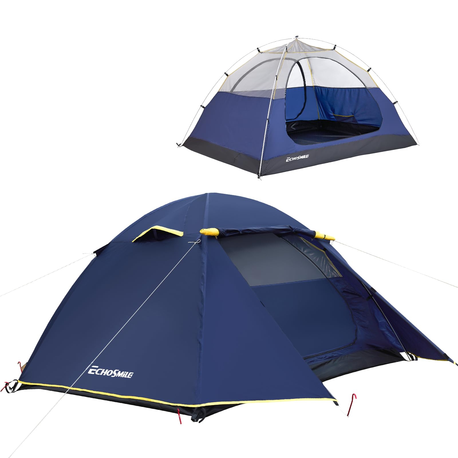 EchoSmile Zelt 3 Personen, Geräumiges Kuppelzelt für 3-5 Personen mit Erweiterbarem Raum, aufzubauendes Zelt für Picknick, Wandern und Outdoor Aktivitäten