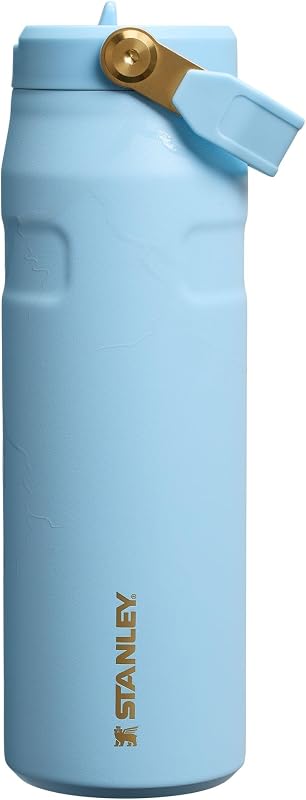 Botella IceFlow Flip Straw 2.0, 24 oz, Messi Striker Blue | Asa de fácil transporte | Tapa giratoria y pajita abatible | Botella de agua ligera | Acero inoxidable aislado | Sin BPA