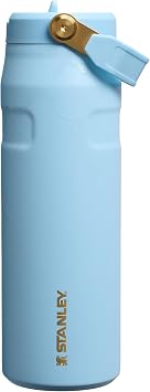 STANLEY x Messi IceFlow Flip Straw 2.0 Water Bottle, 24 oz | Built-In Straw with Larger Opening | Lightweight and Leak Resistant | Insulated Stainless Steel | BPA-Free | Messi Striker Blue