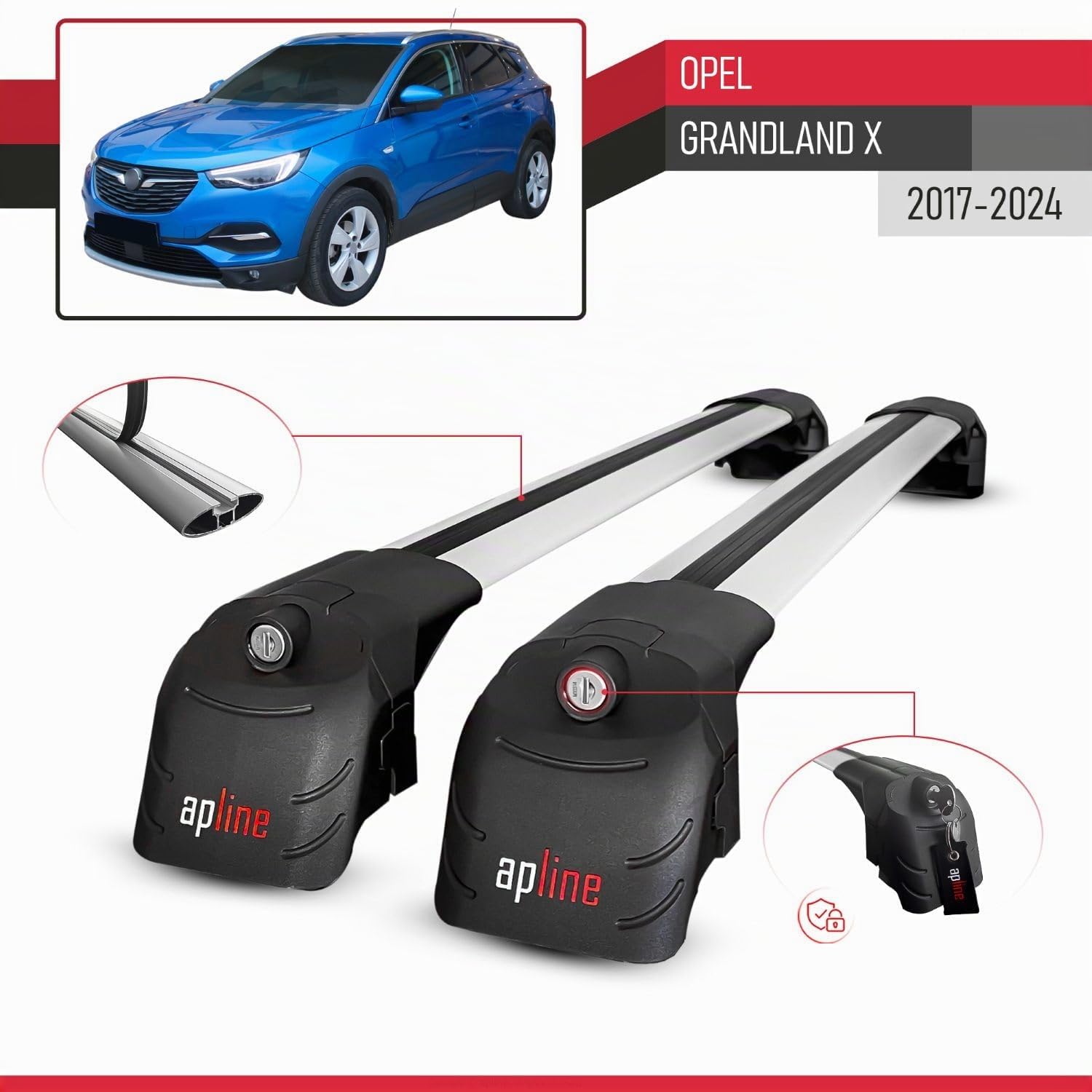 Compatibile con Opel Grandland X 2017-2024 Modello ACE-2 Barre Tetto Portapacchi Auto Barre Portatutto Grigio Alluminio 2 Barre