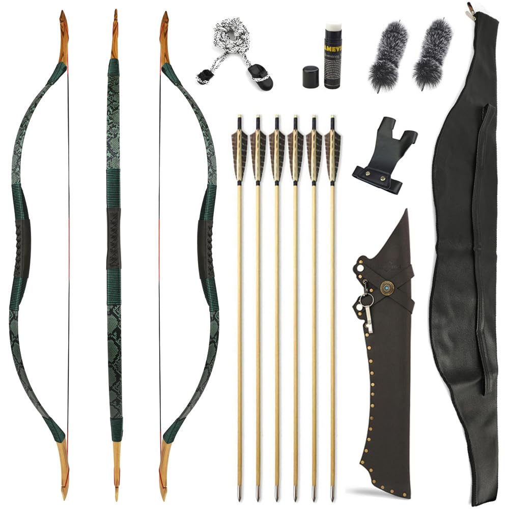 Archery Traditional Recurve Bow and Arrows Set Wooden Handmade Mongolian Horsebow Hunting Bow 20-50lbs Longbow for Adult Hunting Practice (Type 18, 50lbs)