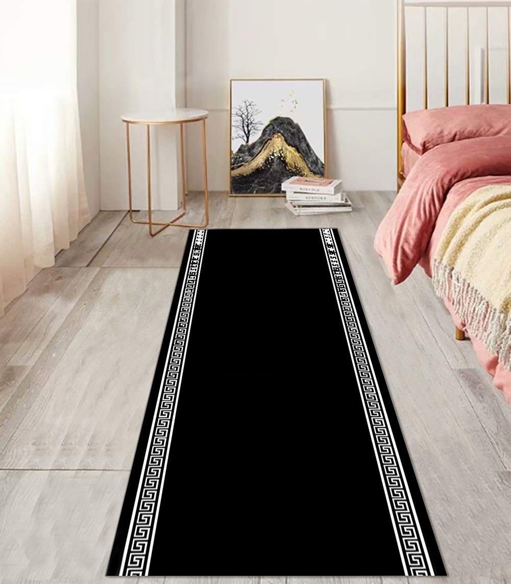 Dywan chodnik na korytarz czarny chodnik antypoślizgowy chodnik kuchenny dywan poliester nadaje się do prania w korytarzu, kuchni, sypialni, salonu, szerokość 60 cm/70 cm/80 cm/90 cm/100 cm (rozmiar: 80 x 100 cm)