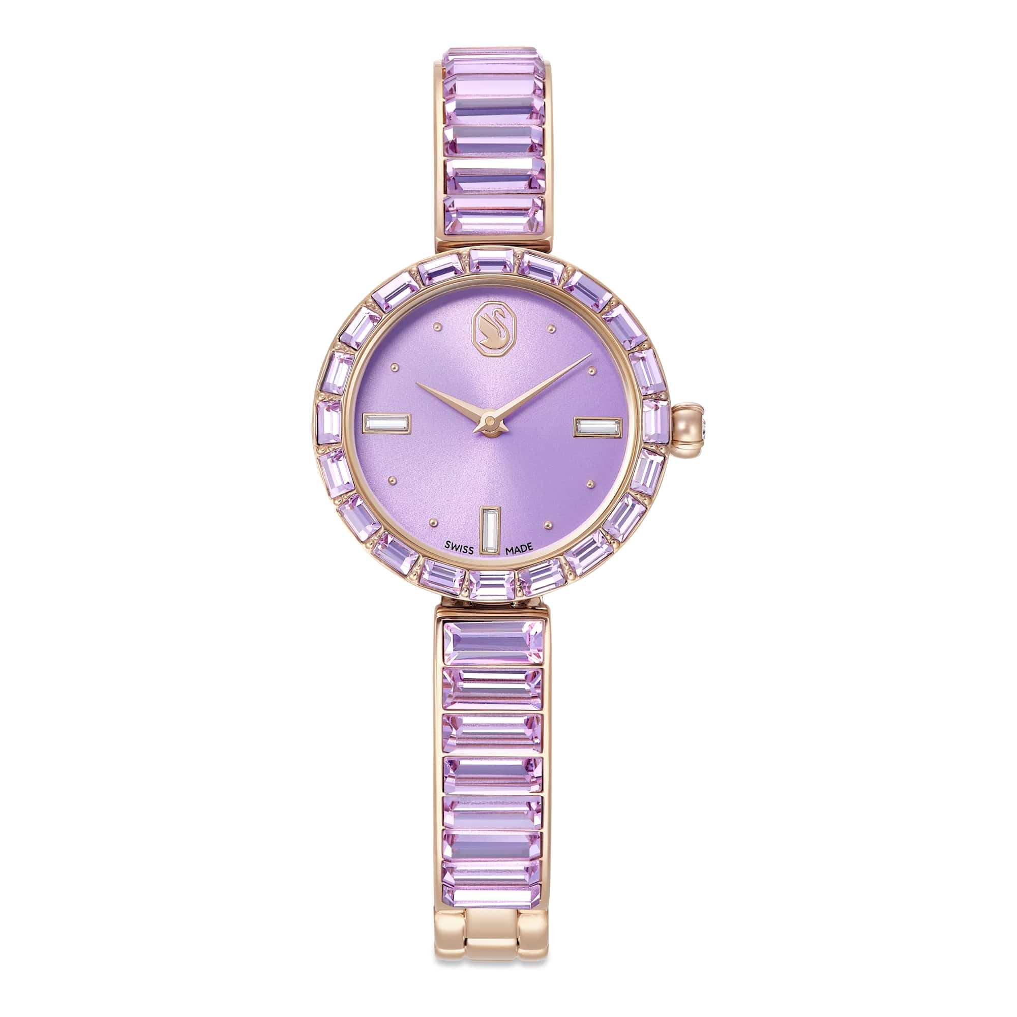 Swarovski Matrix Bangle Watch, Swiss Made, Crystal Bracelet, Purple, Champagne Gold-Tone Finish