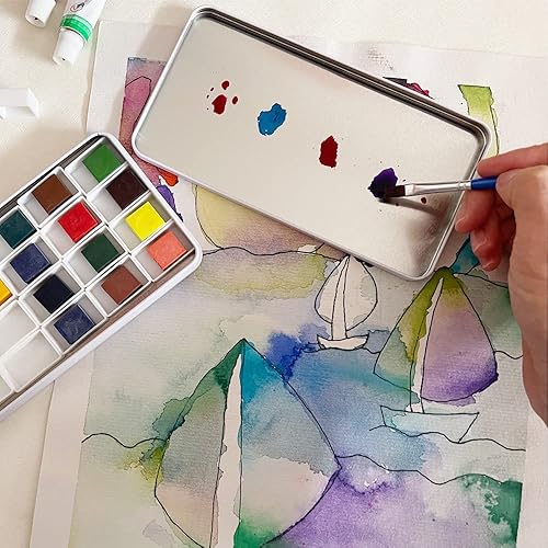 Miniatura 3 de FCLUB Paleta de acuarelas con 20 moldes completos de acuarela con rayas magnéticas en la parte inferior