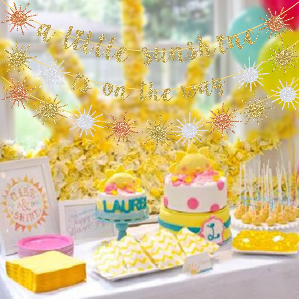 Sunshine Baby Shower Cake Topper Gold Glitter Gender Neutral A Little ...