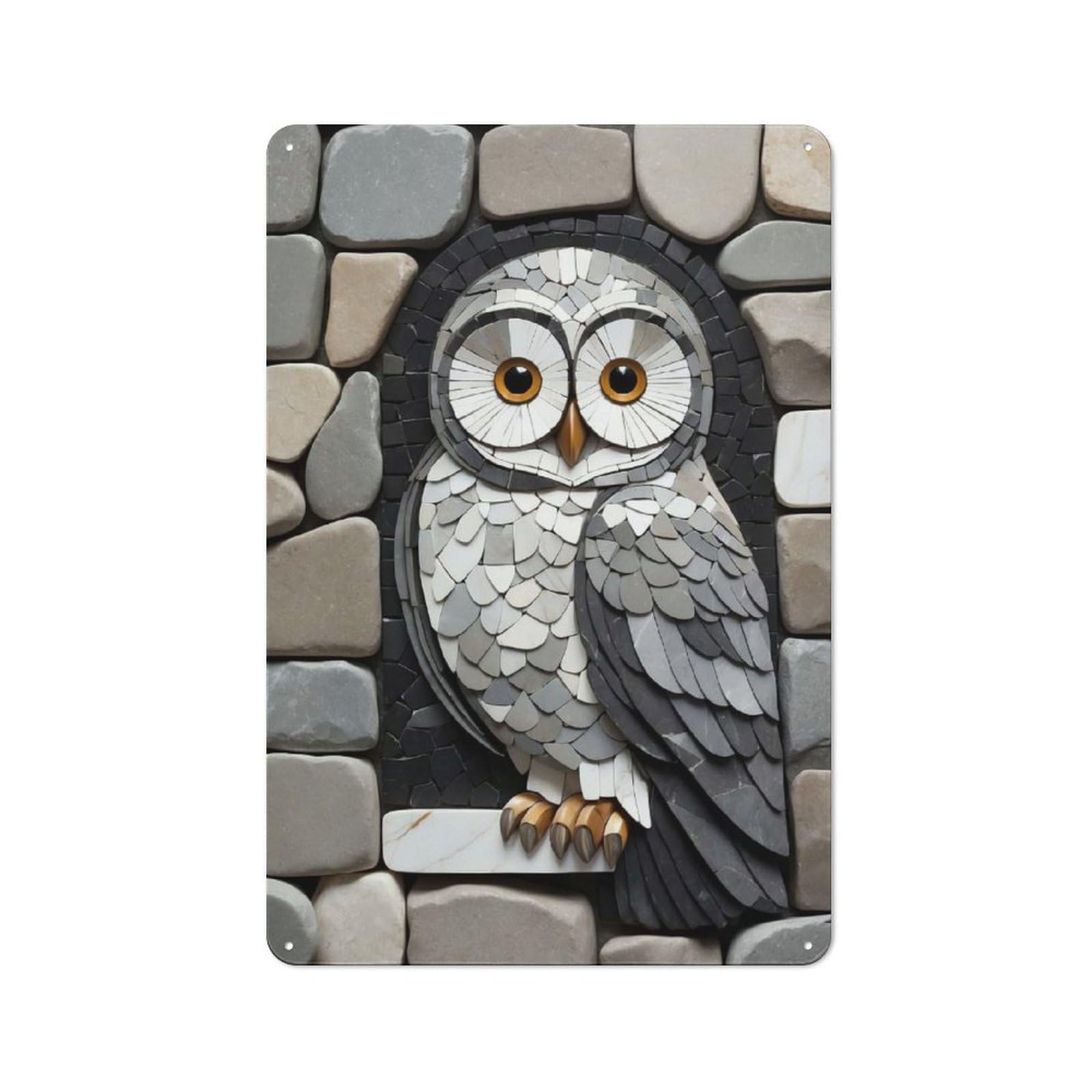 Junmoney Style-14 Stone Mosaic Owl Rustic Metal Sign 30X20cm For Garden Room Or Summerhouse, For Summerhouse Decorators