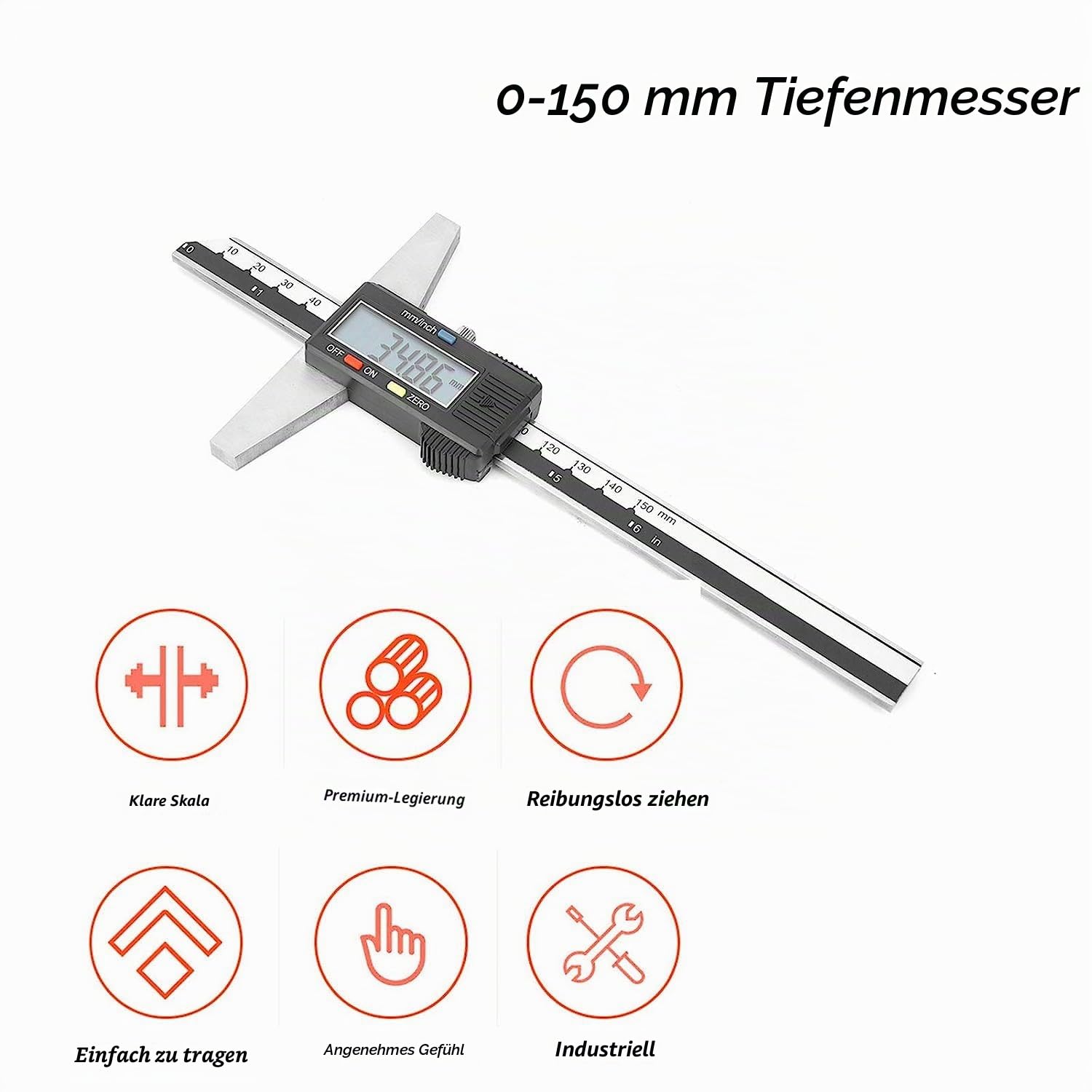 Digital Messschieber, 150mm/6 Zoll Digitale Schieblehre Messwerkzeuge Edelstahl Digitaler Tiefenmessschieber mit Großem LCD-Bildschirm für Haushalt und Industrie Messung Messlehre