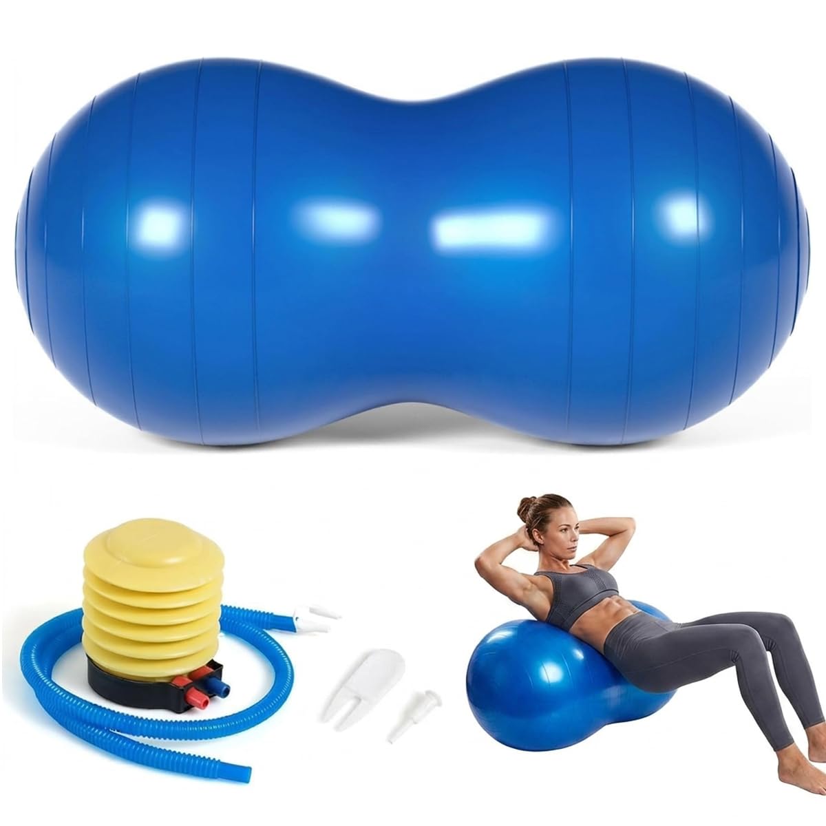Peanut Ball for Kids Therapy,Anti-burst Exercise Ball With Pump 90x45cm Yoga Ball Gym Quality Fitness Ball for Pregnancy Birth Exercise Physical Therapy, for Child Training, Women, Men (Blue)