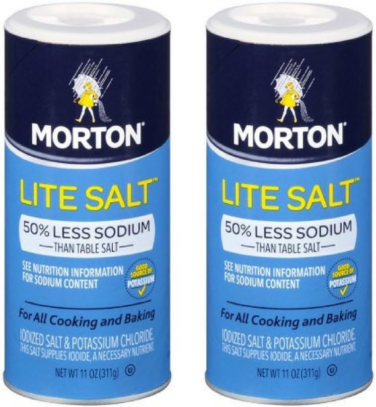 MortonLite Salt, With Half The Sodium Of Table Salt, 11 oz (2pack)
