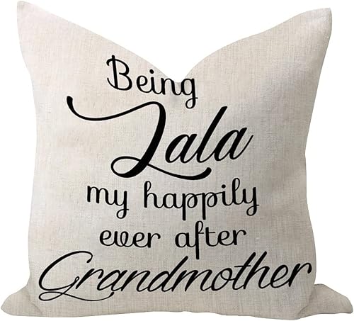 Being Lala My Happily Ever After Grandmother - Funda de almohada decorativa de lino de arpillera de 22 x 22 pulgadas, funda de almohada cuadrada