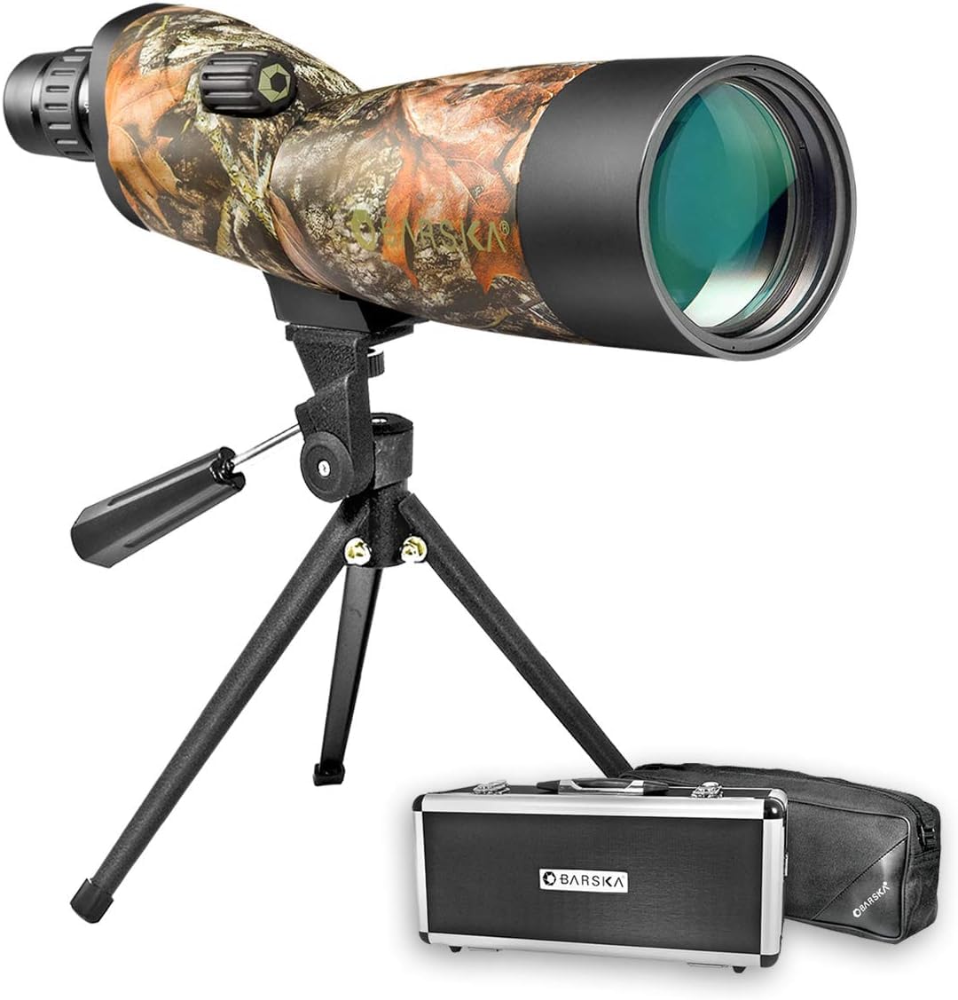 BARSKA Blackhawk 20-60x60 Waterproof Straight Spotting Scope w/ Tripod, Soft Carry Case & Premium Hard Case (Camoflauge)