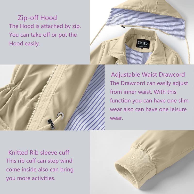 Womens Raincoat Waterproof with Hood Lightweight Windbreaker Rain Jacket Trench Coats Striped Lined4