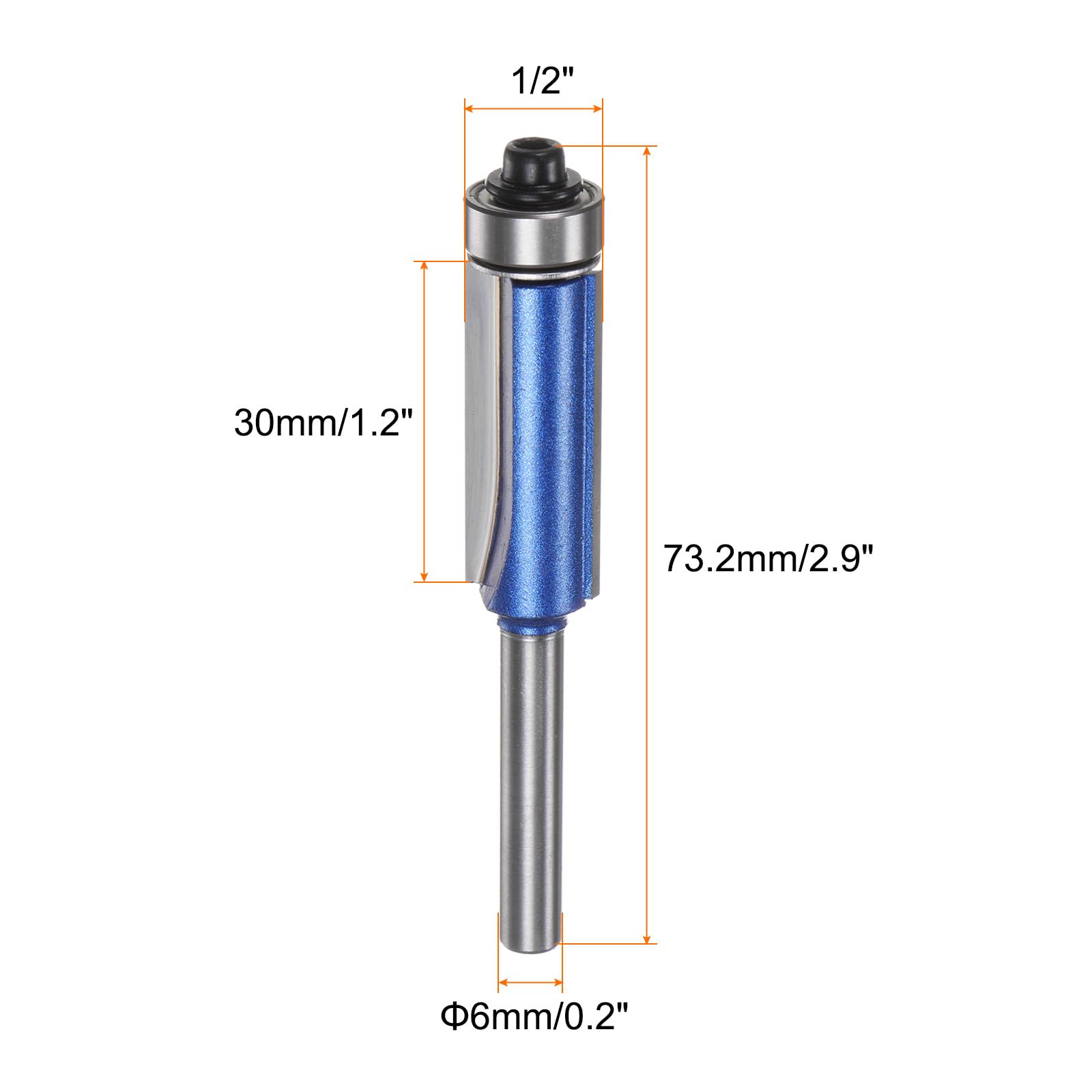 Produktbild von QUARKZMAN Bündigfräser 6mm Schaft 1/4" 1/2" 5/16" 3/8" Durchmesser 26/13/25" Schneidtiefe Obere Lagerung Bündiggerade Schneidfräser Hartmetall Für