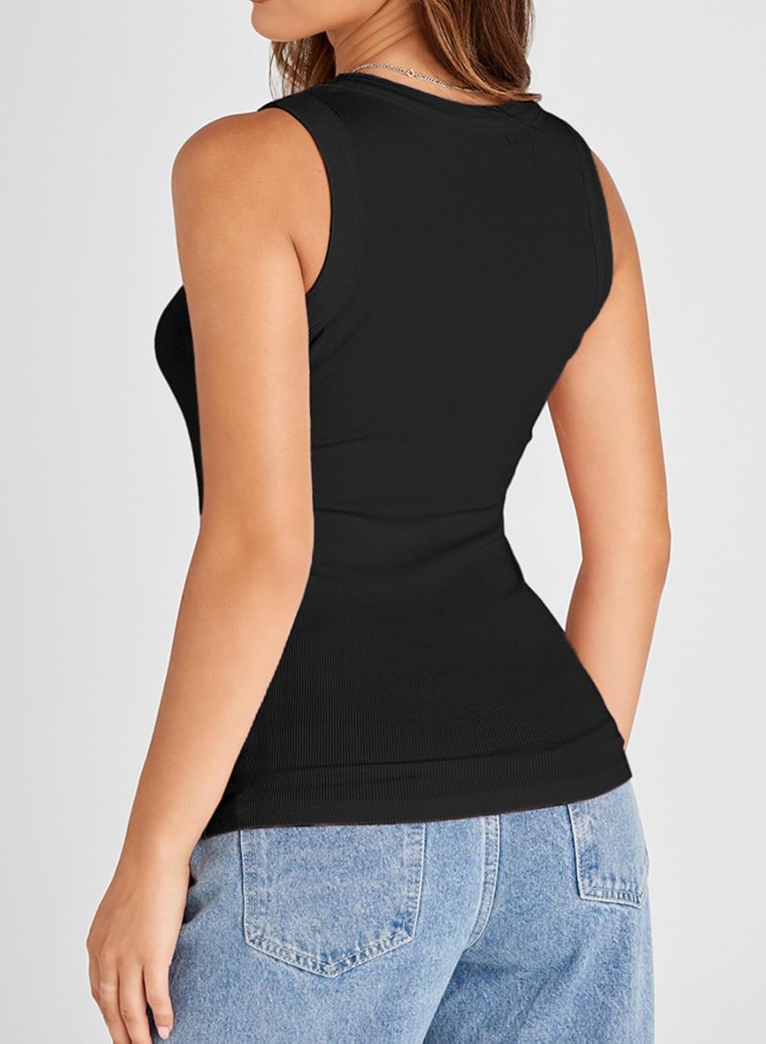 Dokotoo Womens Ladies Ribbed Thick Strap Racerback Tight Slim Fitted Sporty Workout Tank Tops - Image 5