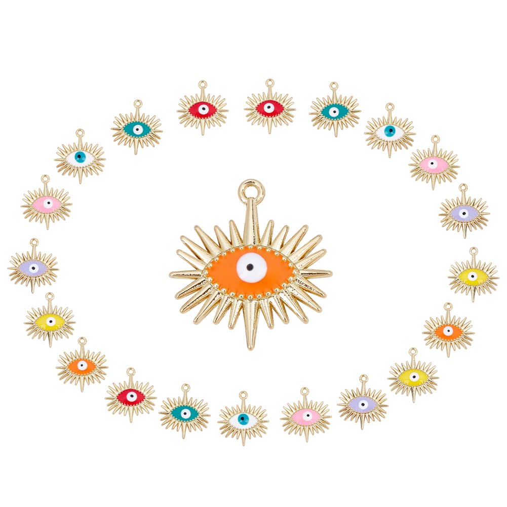 Breloques Bracelets et colliers artisanaux : kit de 28 pendentifs émail œil chanceux pour création