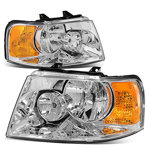 Pair of OE Style Chrome Housing Amber Corner Headlight Lamps Compatible with Ford Expedition U222 03-06