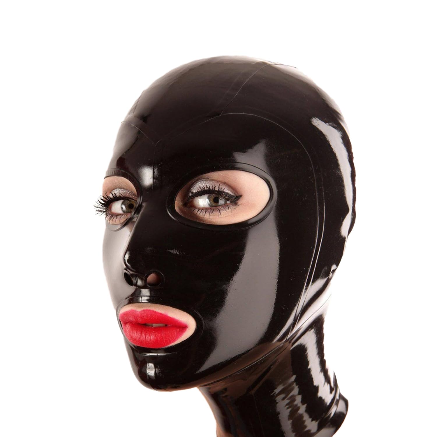 IOKUKI Maschera in Latex Nero,Cappuccio in Latex per Unisex con Cerniera Posteriore,Adatto per Costumi di Gomma per Feste