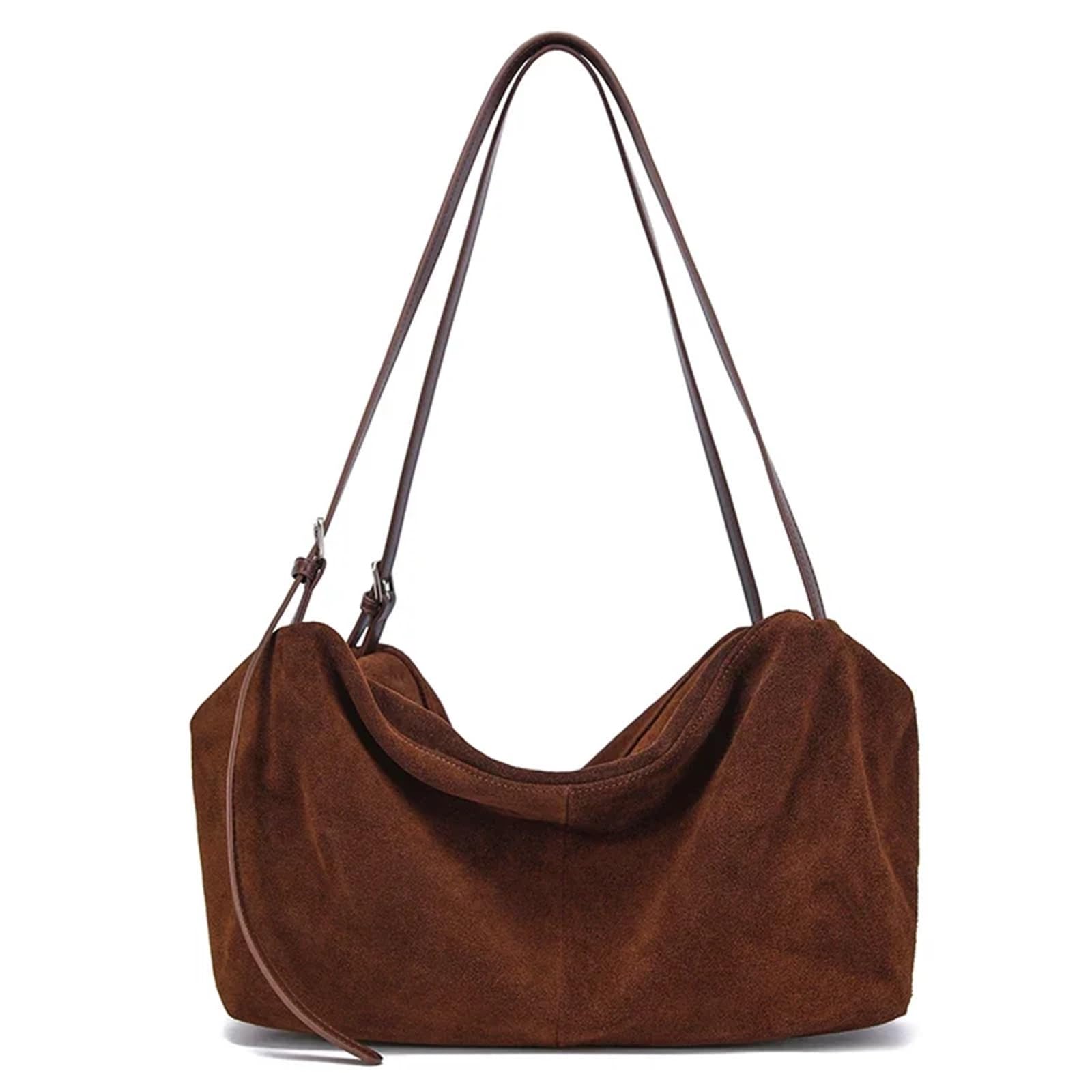 Borsa a tracolla in pelle scamosciata da donna, morbida in di vacchetta, solida, lusso, for pendolari pigri Per Lo Shopping(Coffee)