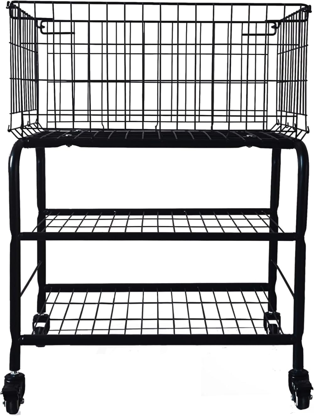 HENZE Rolling wire laundry basket with wheels,heavy duty laundry cart for clothes,pants laundry. children toys organization cart,washable cart with metal frame,31"Height big capacity (2layers blk)