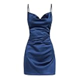 Women's Satin Sleeveless Spaghetti Strap Mini Dress Sexy Slip Cowl Neck Silky Cocktail Party Dresses