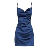 Women&apos;s Satin Sleeveless Spaghetti Strap Mini Dress Sexy Slip Cowl Neck Silky Cocktail Party Dresses