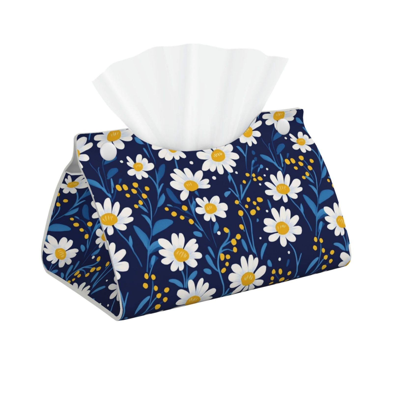 Small Daisy Flower On Blue Tissue Box Cover Rectangle Pu Leather Tissue Box Holder for Car Bathroom Bedroom Desk Tabletop Decor