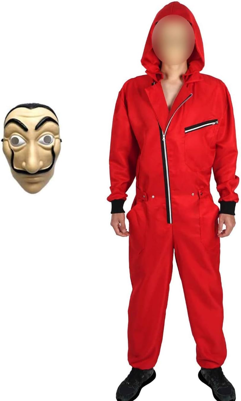 Yigoo Karneval, Halloween Fasching Kostüm Overall mit Maske Cosplay für Herren, Damen Erwachsene Rot