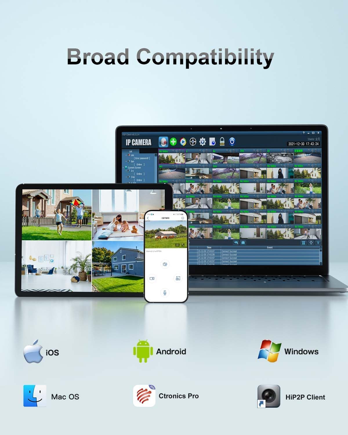 Ctronics Caméra Surveillance WiFi Extérieure à Double Objectif, PTZ Caméra 2.4/5Ghz NVR, Suivi Automatique, Vision Nocturne Couleur 30M & Enregistrement 24/7, Compatible PC/Tablette/Téléphone, IP66