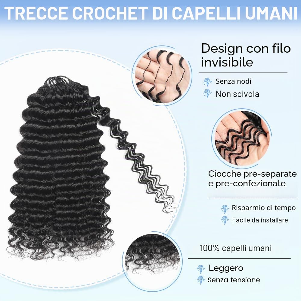 Renyarch Miracle Deep Wave Mini Knots Crochet Human Hair Bundles for Black Women 20 Pollici Crochet Human 200g 160c Black Water Wave Wet and Wavy Invisible Knotless Curly Extensions