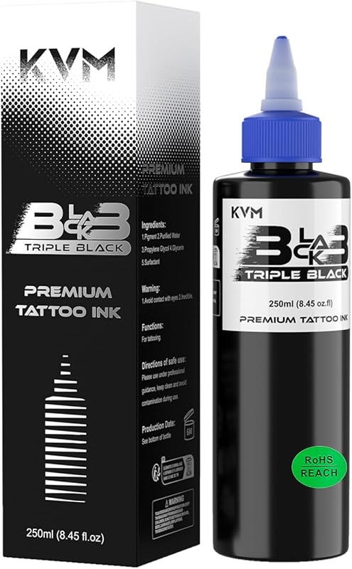 KVM Tinta para Tatuagem Triple Black, Pigmento Preto Concentrado, 250 mL