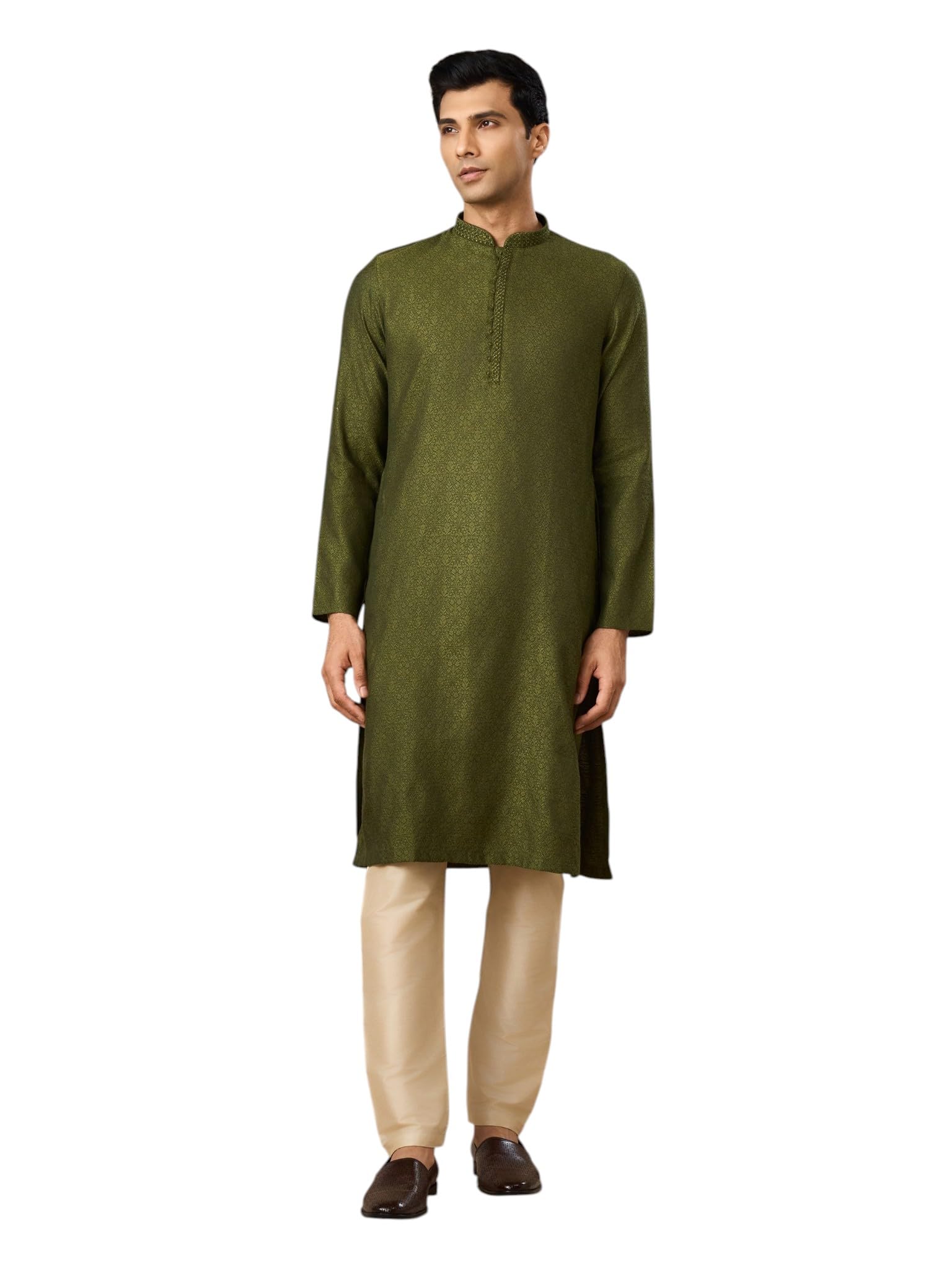 manyavar Men's Blended Viscose Self-Textured Stone Work Kurta Pyjama Set (2pcs)-picture-30