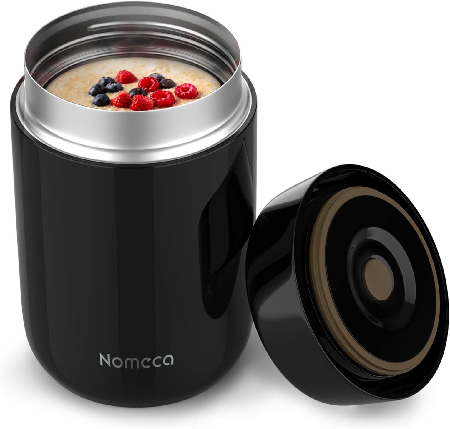 Insulated Food Jar - Nomeca 22Oz Stainless Steel Hot Food Lunch Container to Keep Food Hot Warm Cold for Adult Kids Leak Proof Vacuum Soup Containers Lunch Box for School Office Outdoor Camping, Black