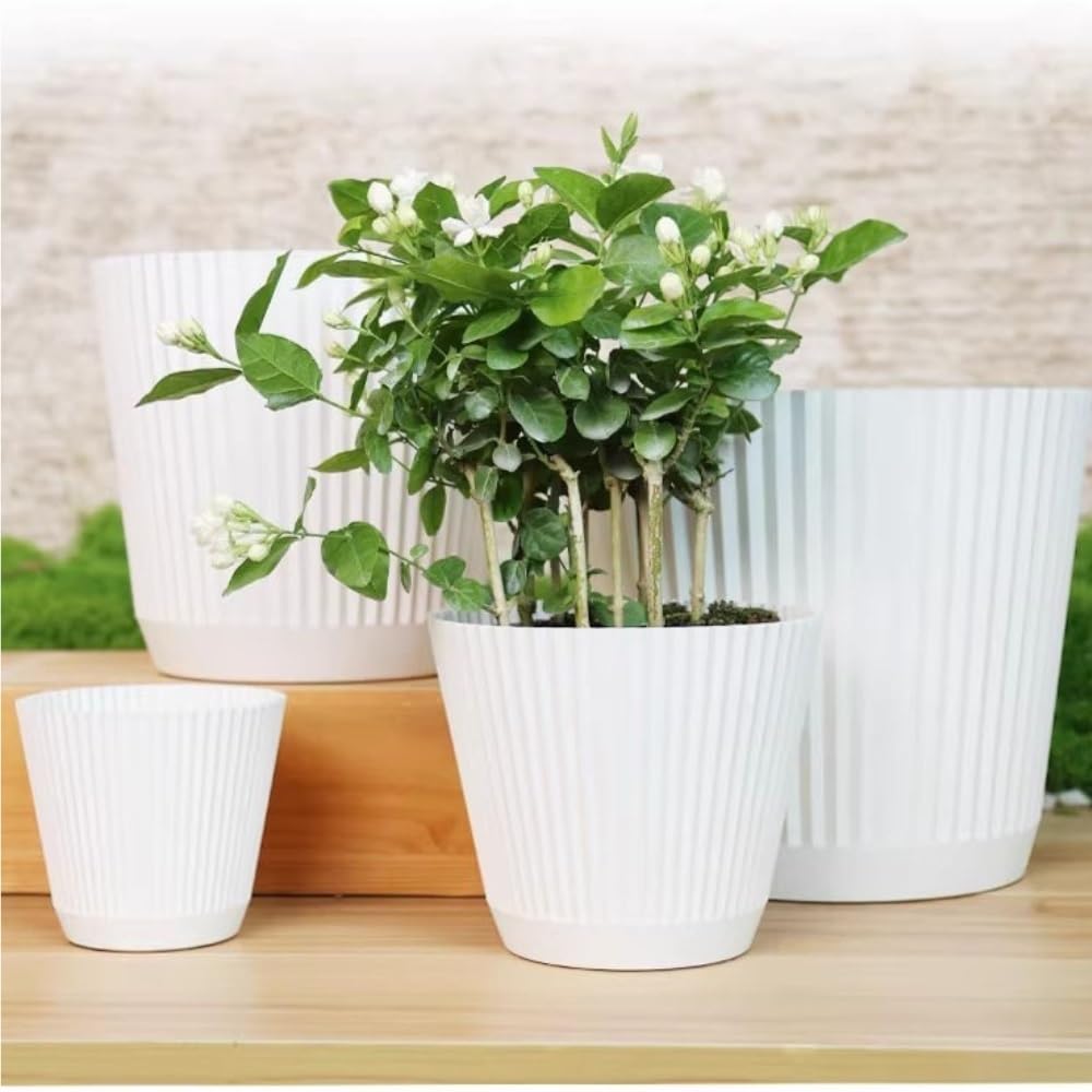Vaso for fiori in resina, fioriera for interni ed esterni, vasi da fiori rotondi con foro di drenaggio e vassoio(Medium)