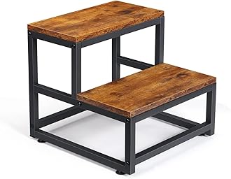 LIANTRAL 2 Step Wooden Step Stools for Adults Kids, Heavy Duty Stepping Stools Step Stools for High Beds, Non-Slip Bedside Foot Stool with 500 Lbs Capacity, Kitchen, Bed, RV Step, Rustic Brown