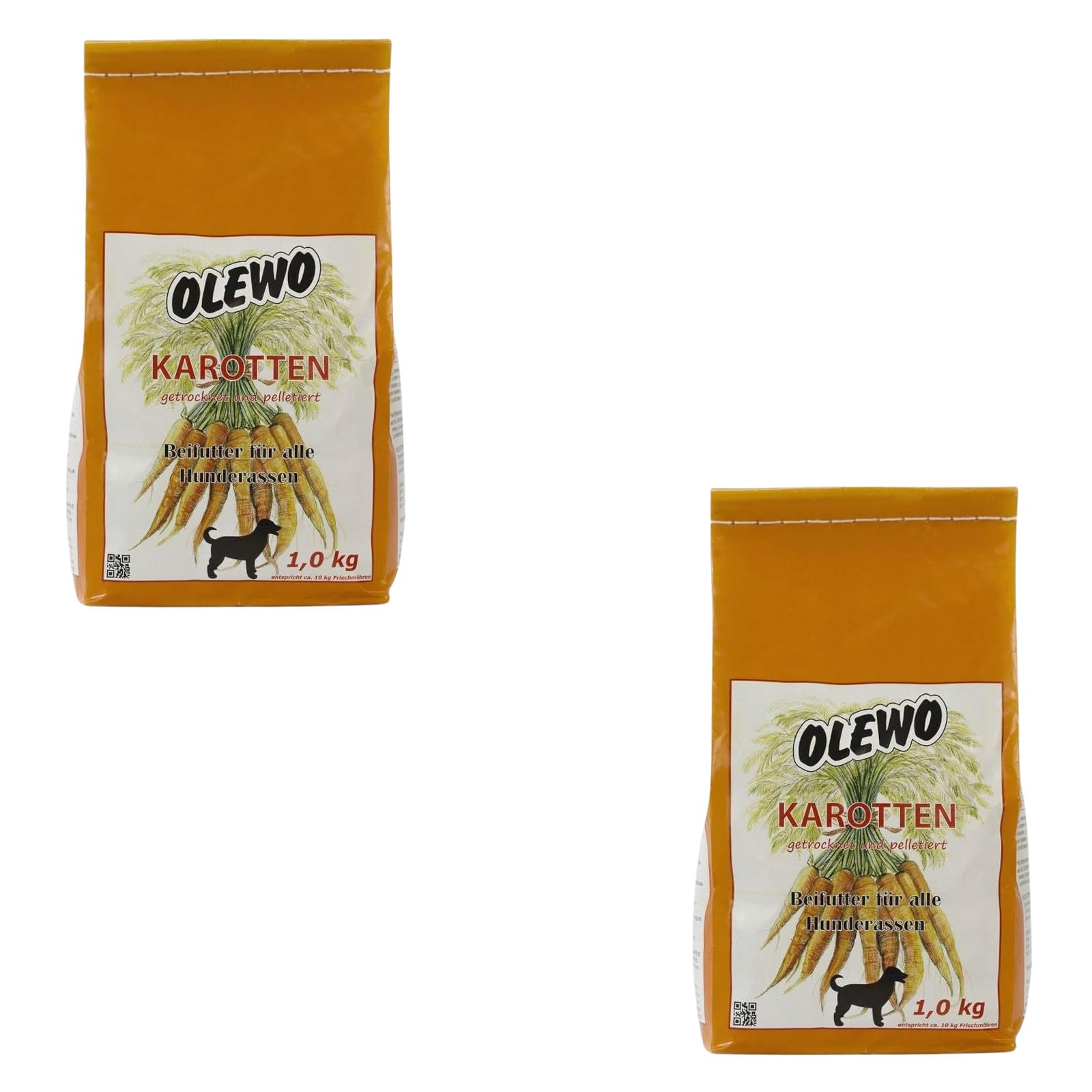 OLEWO Karotten-Pellets | Doppelpack | 2 x 1 kg | Ergänzungsfuttermittel für Hunde | Zur Unterstützung der Verdauung und des Immunsystems | Natürliche Inhaltsstoffe