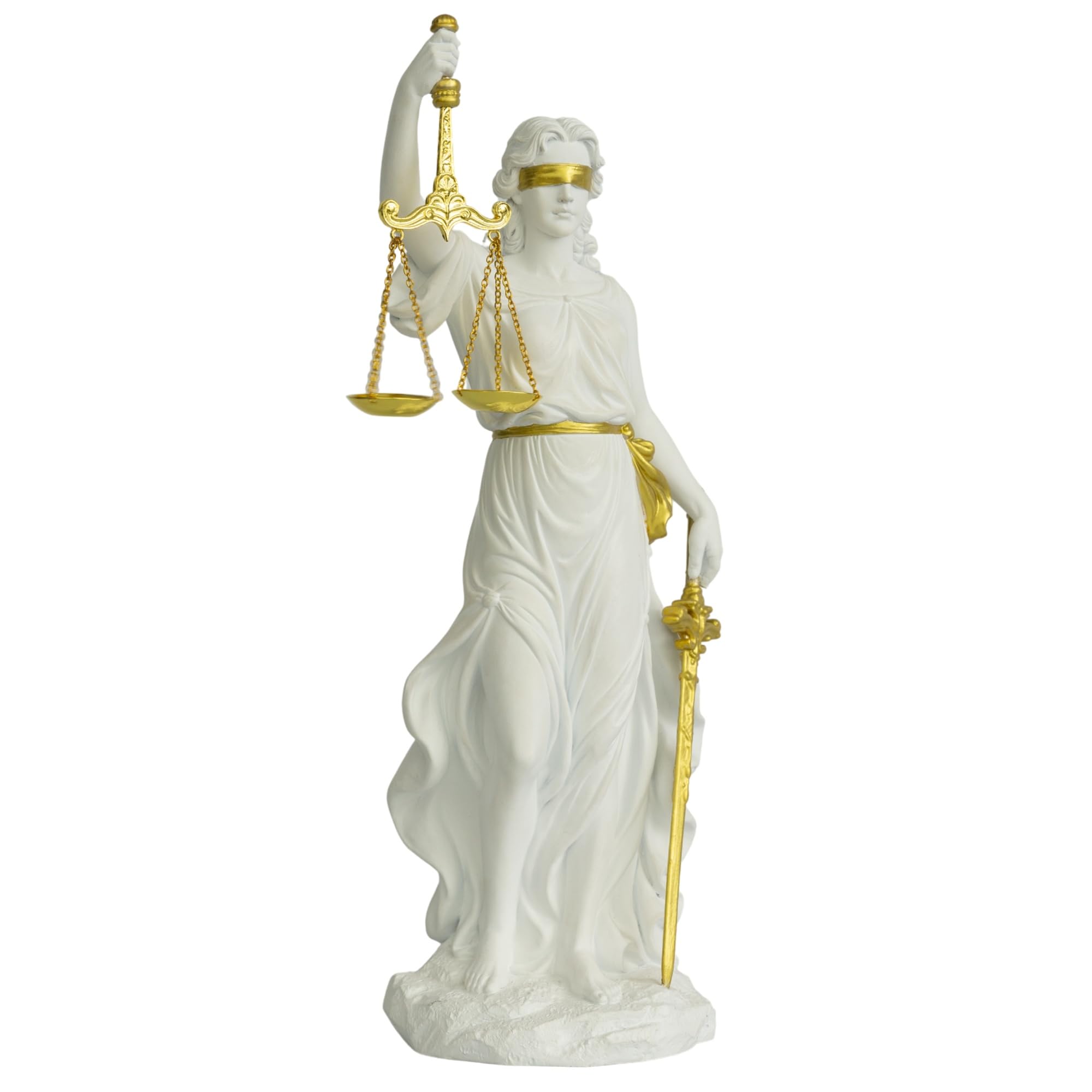 Photo 1 of ShineOnAngel Lady Justice Statue, 13in White and Gold Decorative Sculpture with Scale and Sword, Law Office Desk Decor, Lawyer Gift, Blind Justice Figurine for Bookshelf Living Room (White & Gold)