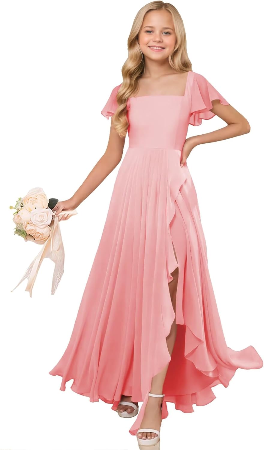 Junior Bridesmaid Dresses Chiffon Flower Girl Dress for Wedding Party Pageant Gowns Fancy Dress for Girls