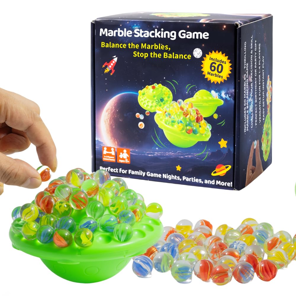 oupados Wobble Marble Balance Stacking Game with 60 Exciting Colorful Glass Marbles