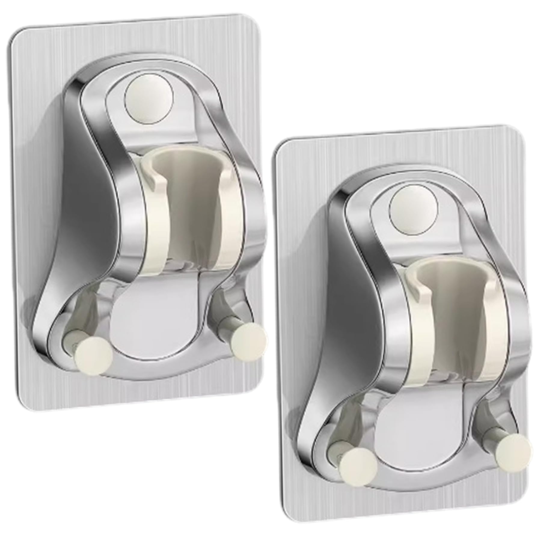 Cakeeyum Silver 2Pcs Shower Head Holder No Drilling Self Adhesive Handheld Shower Head Holder With 2 Hanger Hooks Adjustable Waterproof Hose For Rooms, Handheld