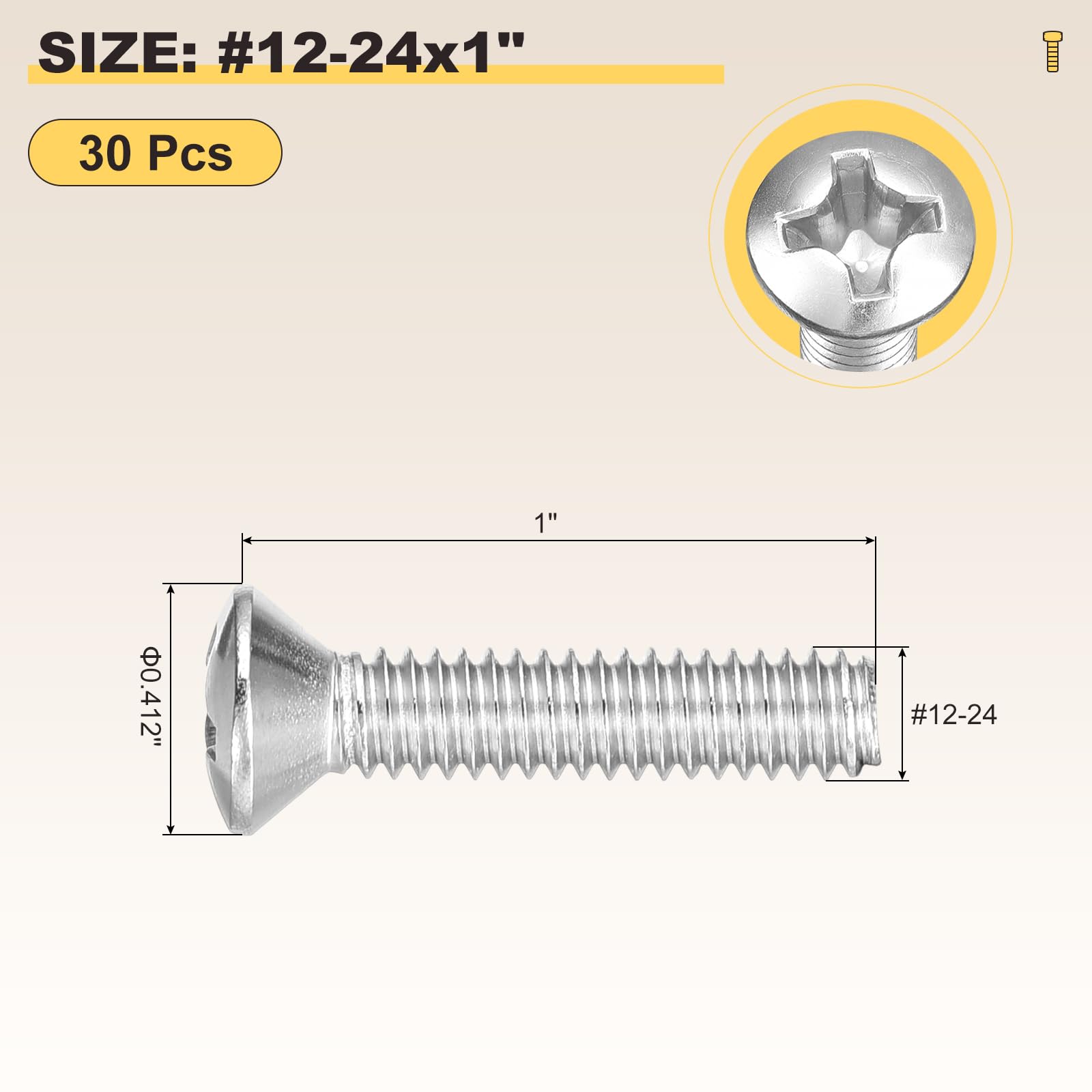 METALLIXITY Phillips Cross Recessed Countersunk Head Screws Bolts (#12-24x1") 30Pcs - Image 2