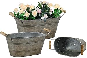 Farmhouse Galvanized Planters for Small Outdoor Plants, Set of 3
