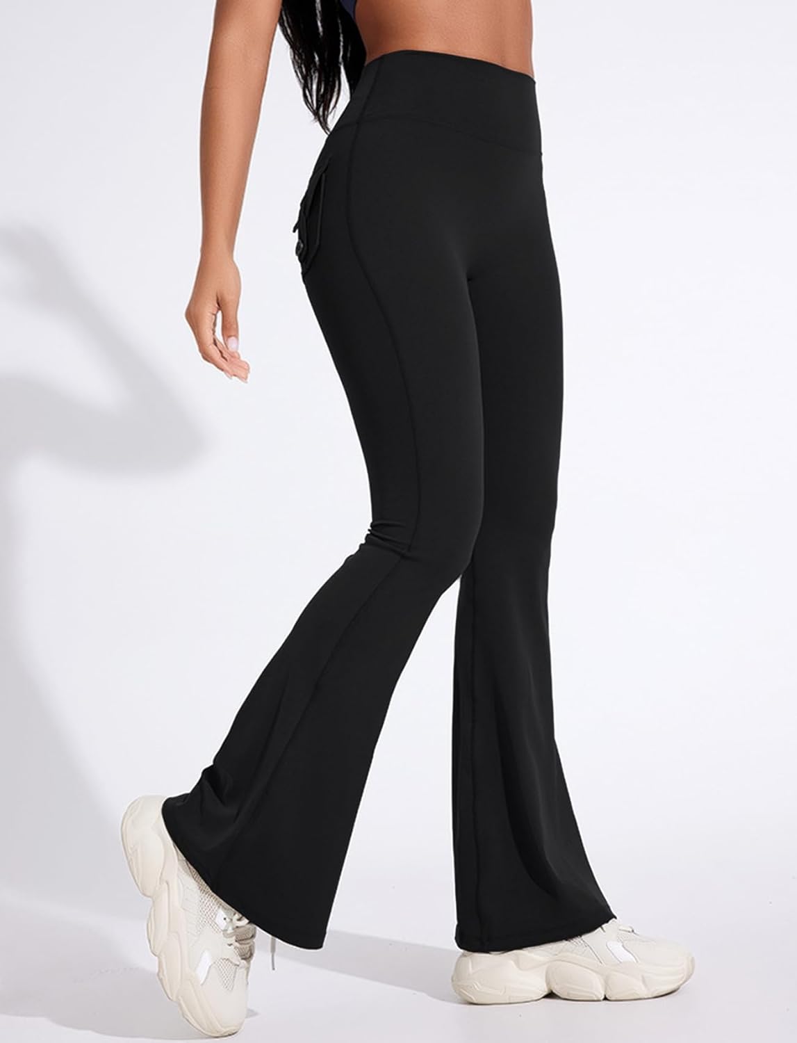 Flare Leggings with Back Pockets for Women Workout Leggings Scrunch Butt Lifting Gym Yoga Pant - Image 2